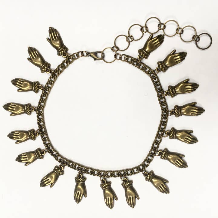 Oxidized Brass Hands on Choker for wholesale by Odyssey & Oddities