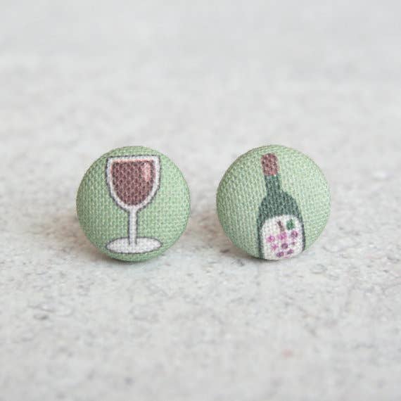 Red Wine Fabric Button Earrings for wholesale by Rachel O's