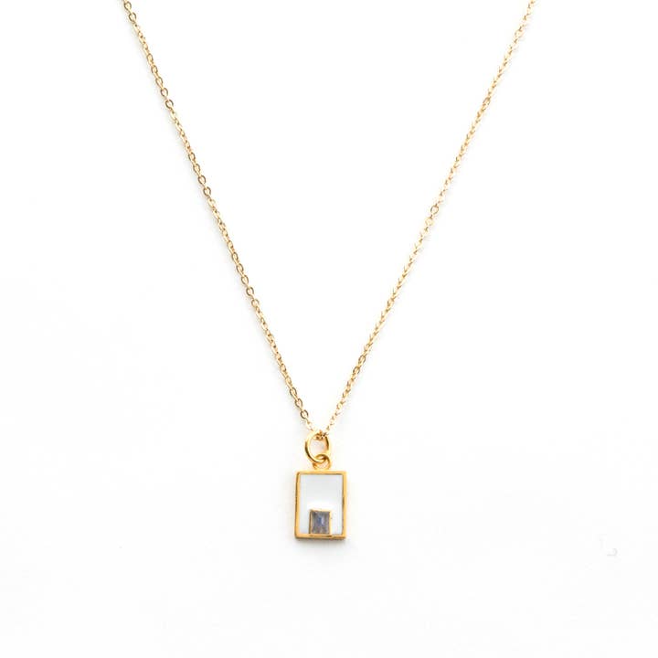J. Ervan Jewelry - Wholesale Pendant/Charm Necklace - Mini Cate Necklace - White Enamel with Labradorite