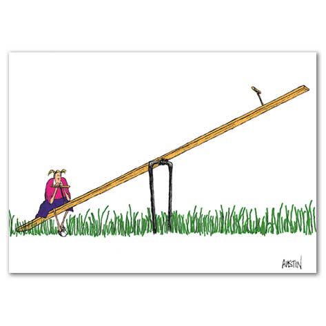 Teter Totter per la vendita all'ingrosso da parte di SNAFU Designs - Greeting Cards