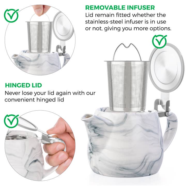 TEALYRA / LUXBE - Wholesale Tea Pot - Marble Porcelain Grey Teapot With Infuser 22oz