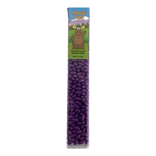 Sunflower Food Company - Wholesale Chocolate Covered Sweets - Moose Poop, purple colored Sunny Seeds in 3 oz tubes.