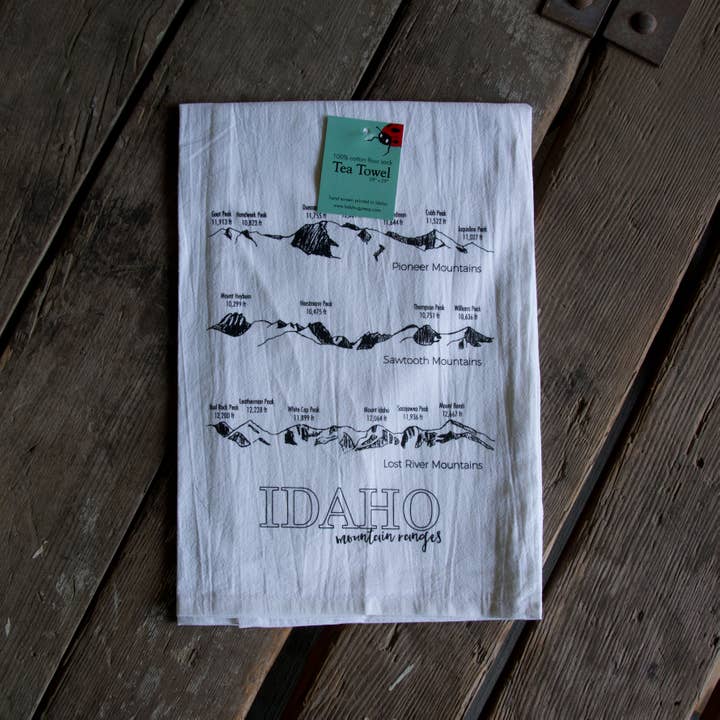 Ladybug Press - Wholesale Tea Towel - Idaho Mountain Ranges Screen Printed Tea Towel2