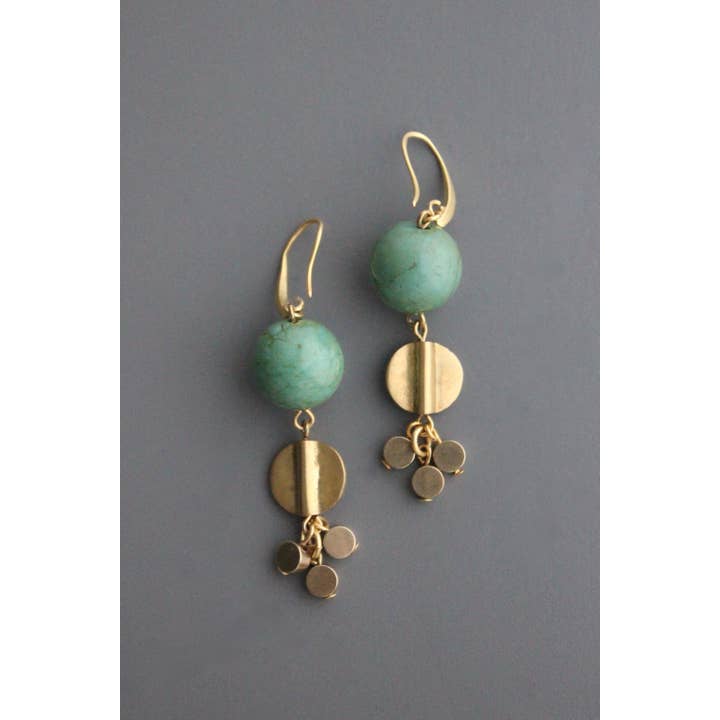 David Aubrey Jewelry - Wholesale Dangle Earrings - VRDE18 Green turquoise and brass earrings