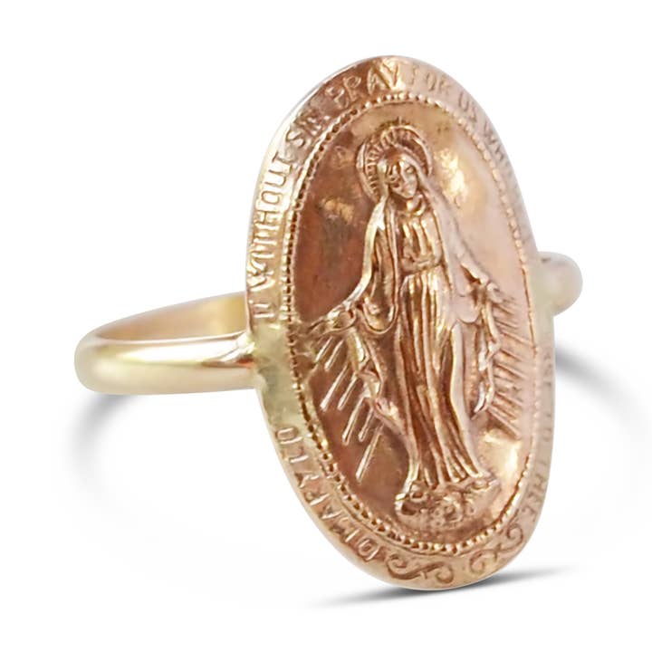 Oval Virgin Mary Ring, Gold for wholesale by Glamrocks Jewelry