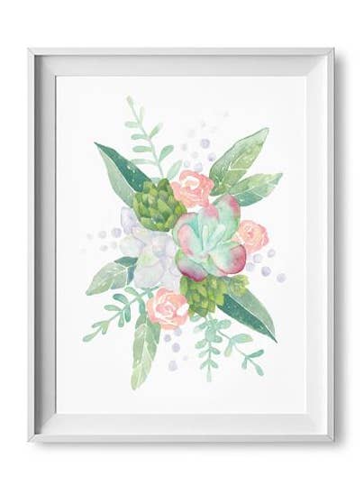8 „x 10" Saftige Buket Akvarel Print for engroshandel hos Lilac Paperie
