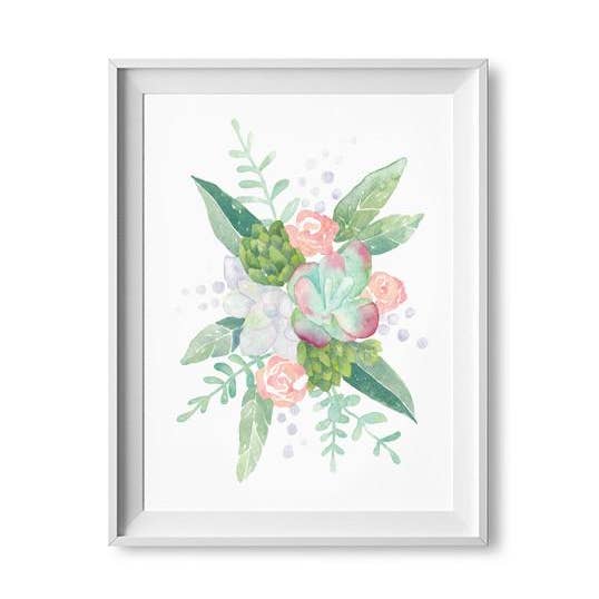 8 „x 10" Succulent boeket aquarel print voor wholesale door Lilac Paperie
