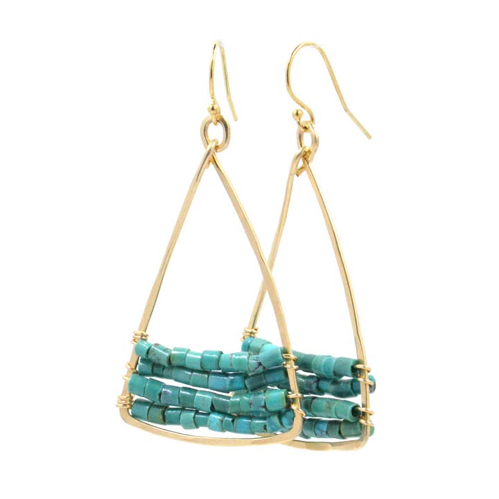 Boucles d'oreilles pendantes en turquoise et or rempli 14K Cleo pour la vente par Bent by Courtney