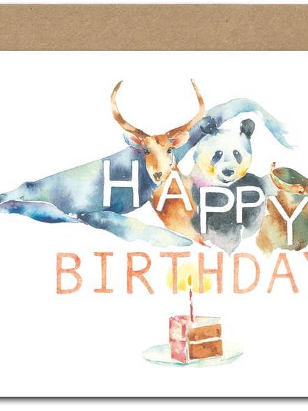 ABC Bday Animals WENSKAART voor wholesale door June Watercolor