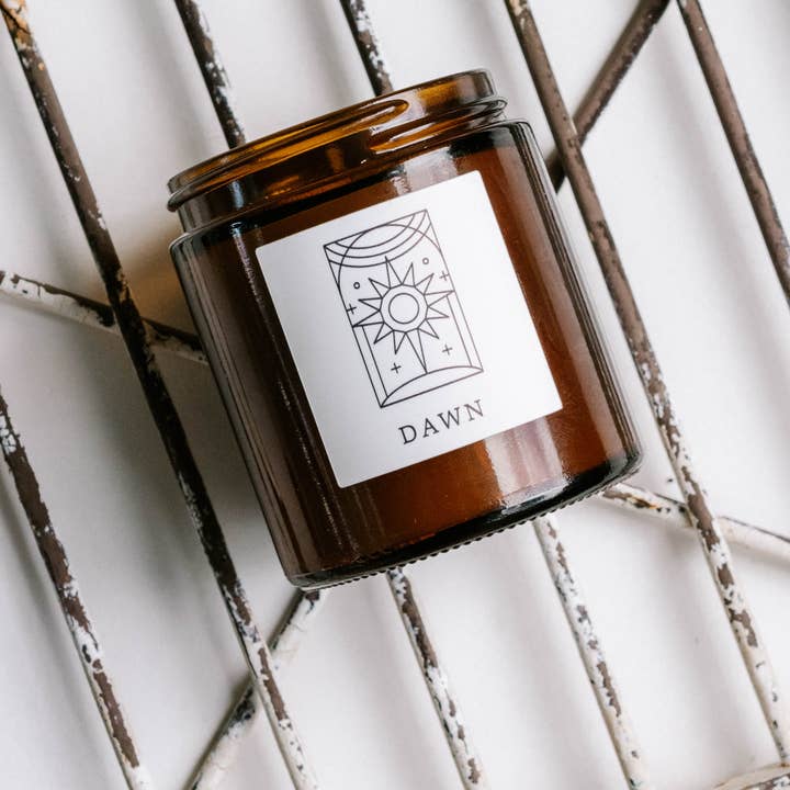 Dawn 3.4oz Small Fine Fragrance Amber Jar Candle for wholesale by Herland Home