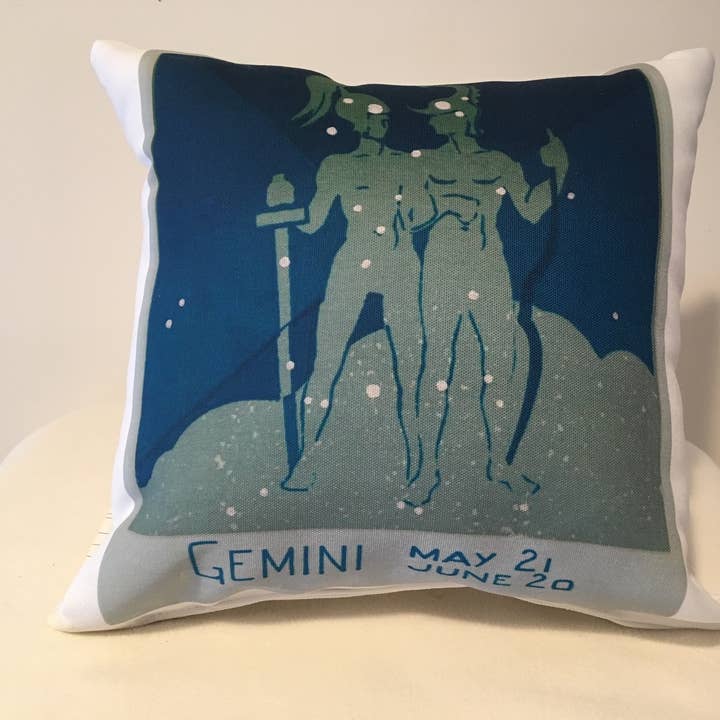 Gemini Art Deco - Almohada del zodiaco (14 x 14 cm, en poliéster hilado) para venta al por mayor de That Fabled Shore Home Decor