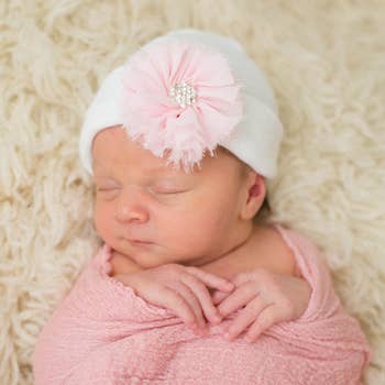 Newborn Baby Girl Hospital Beanie Hat with Pink Daddy's Fishing