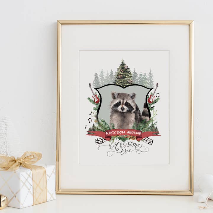 Cami Monet - Wholesale Art Print - Raccoon Around the Christmas Tree Art Print0