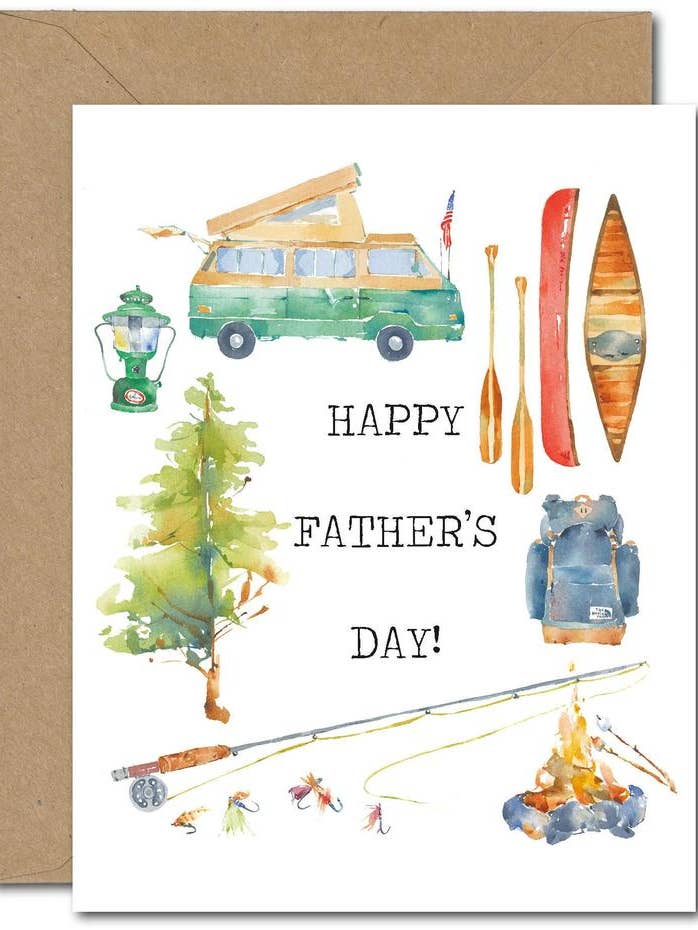 Vaderdag Camping WENSKAART voor wholesale door June Watercolor