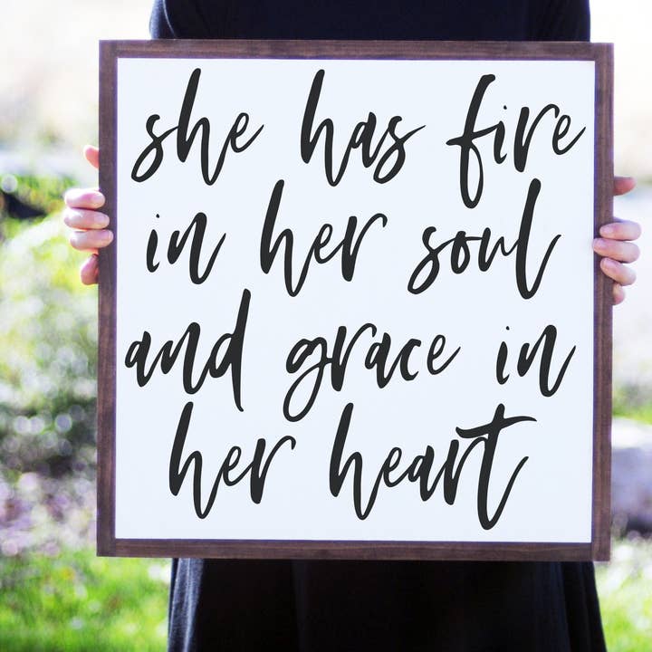 14"X14" Fire In Her Soul Wood SIgn for wholesale by Willow and Blush Designs