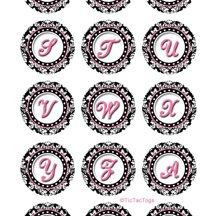 Initial Snap - select your Initials - Black and Pink Damask for wholesale by Say It in A Snap Jewelry