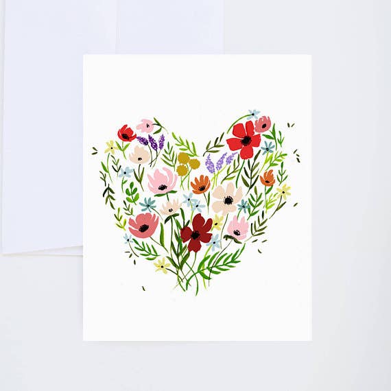 Shannon Kirsten Illustration - Wholesale Love Card - Floral Heart Blank Card1