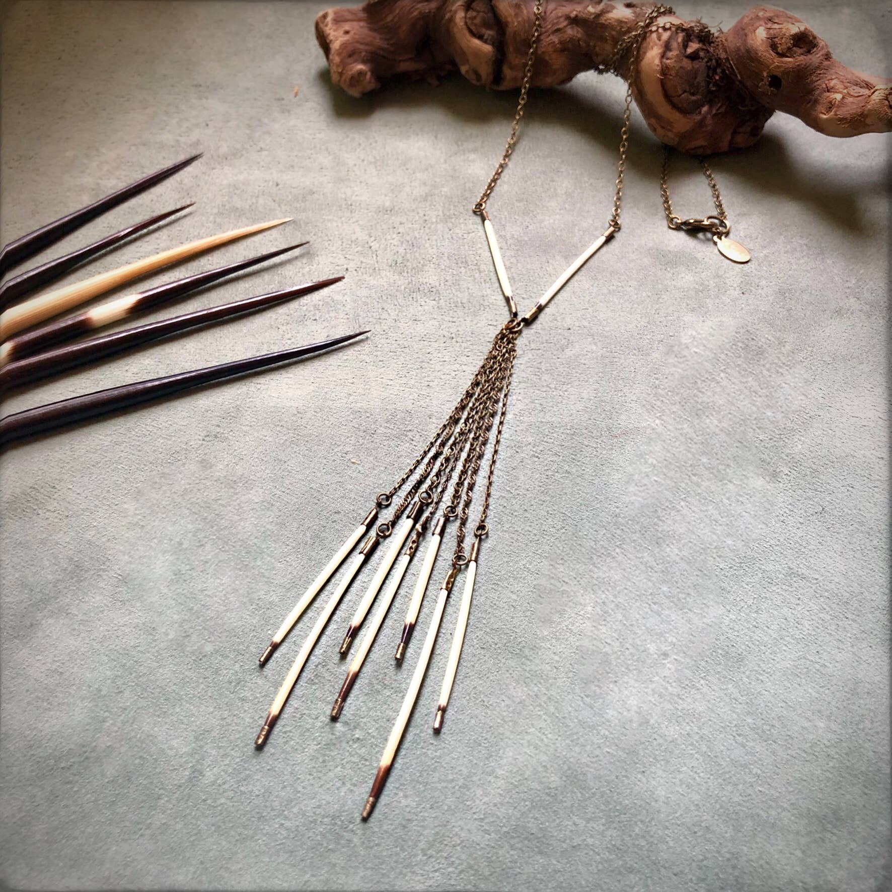 ASTALI – wholesale Pendant/charm necklace – Porcupine Quill Fringe Necklace, Black/Brown & Ivory/White5