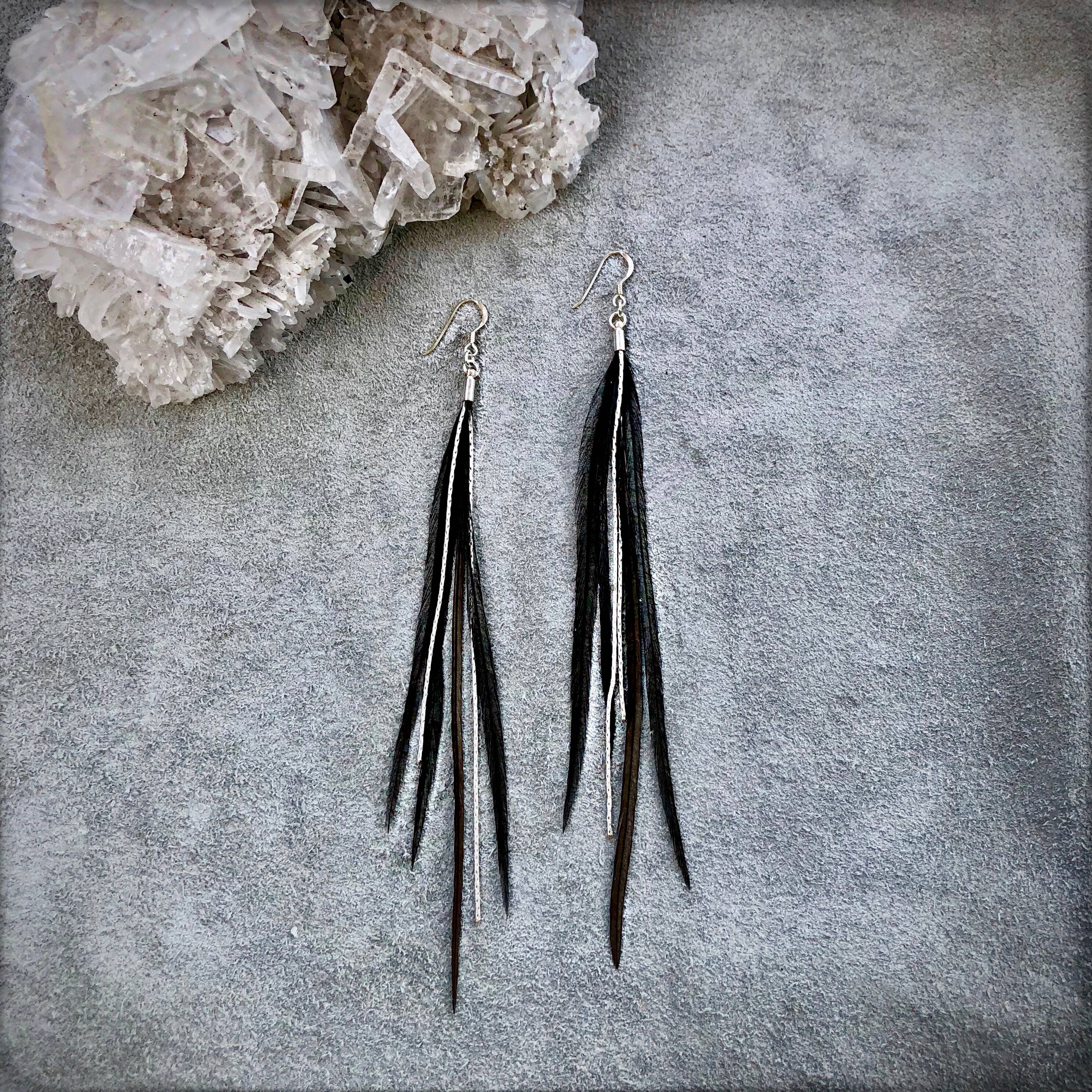 ASTALI - Wholesale Tassel Earrings - Mini Feather Earrings - Black/Silver, Boho Western Earrings3