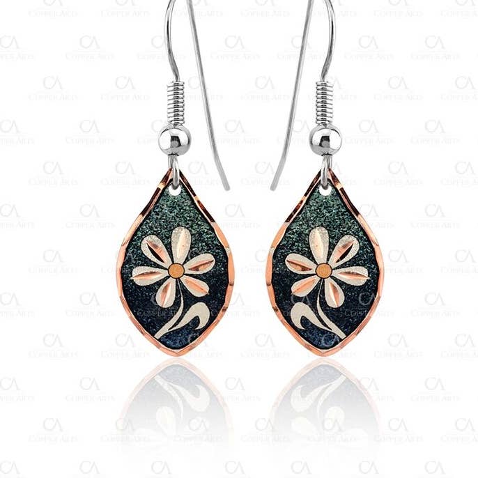 F 30 Emerald Green Dainty Flower Earrings for wholesale by COPPER ARTS INC.