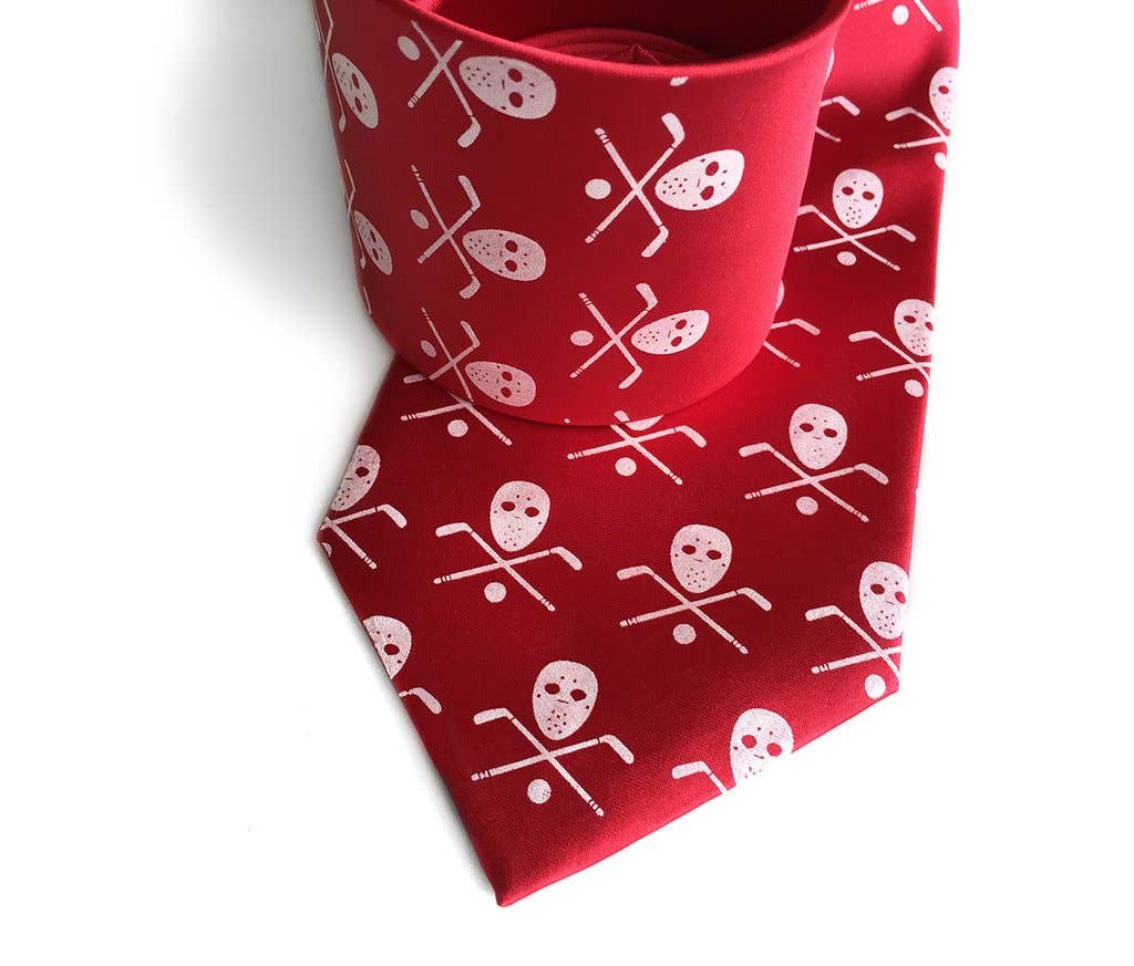 Cyberoptix Tie Lab - Wholesale Necktie - Men's - Hockey Necktie. Stick, Mask & Puck Print.3
