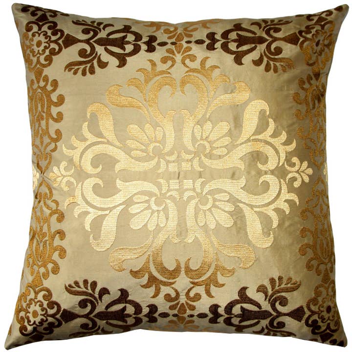 Coussin en soie brodé en soie Sumatra 21 po x 21 po pour la vente par Pillow Decor