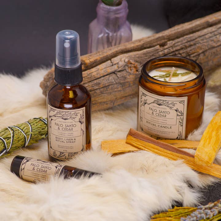 J. Southern Studio - Wholesale Jar/Filled Candle - 4 oz. Palo Santo & Cedar Ritual Candle with crystals3