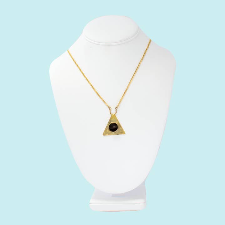 Horn Inlay Tri Necklace - Brass for wholesale by Swahili Coast