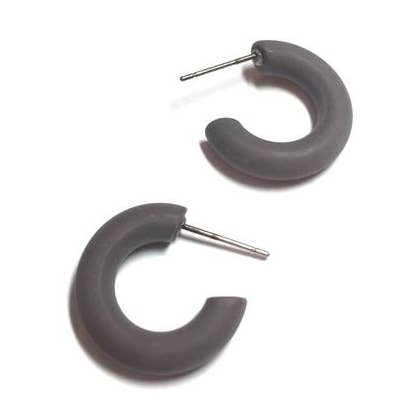 Dark Grey Tiny Matte Lucite Secretary Hoop Earrings for wholesale by Leetie Lovendale