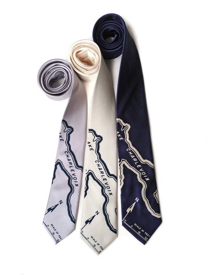 Cyberoptix Tie Lab - Wholesale Necktie - Men's - Lake Charlevoix Map Necktie, Microfiber.