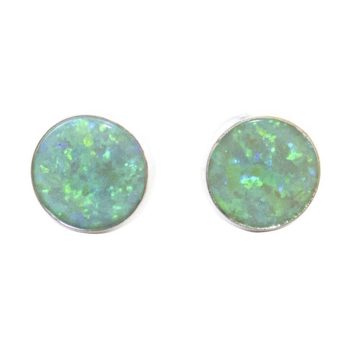 Light Green SimuOpal Post Earring for wholesale by Indigo Sterling Silver