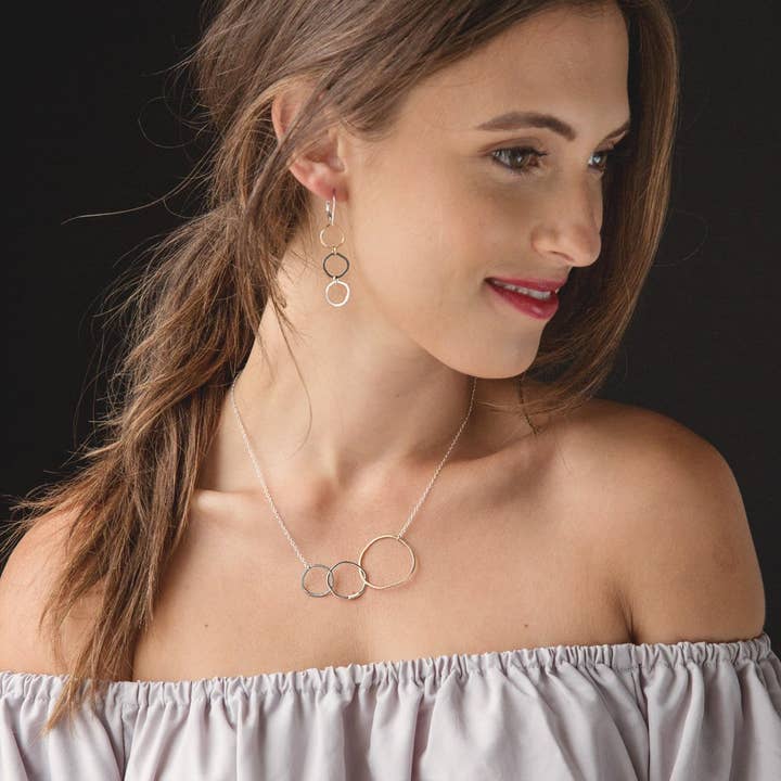 Freshie & Zero - Wholesale Pendant/Charm Necklace - EXPLORE Necklace Three Linked Circles Mixed Metal Sterling3