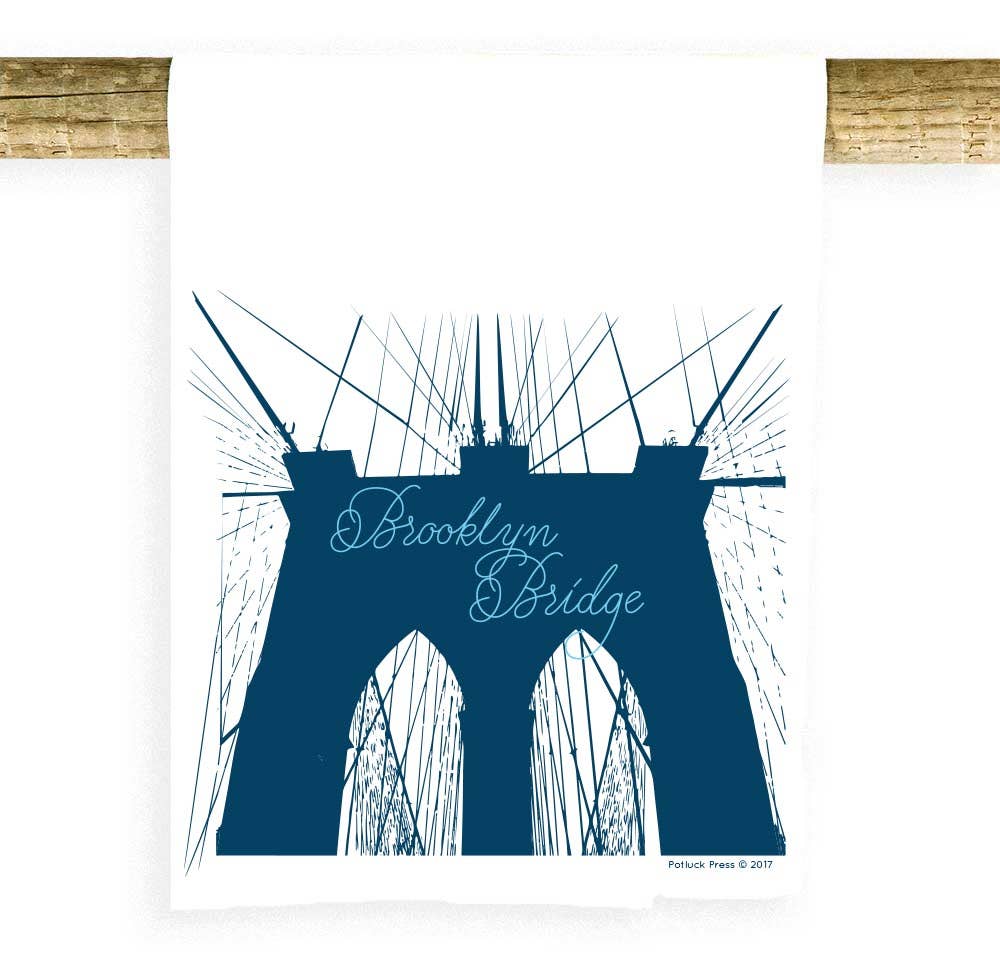Potluck Press - Wholesale Tea Towel - Brooklyn Bridge Blue Modern Towel0