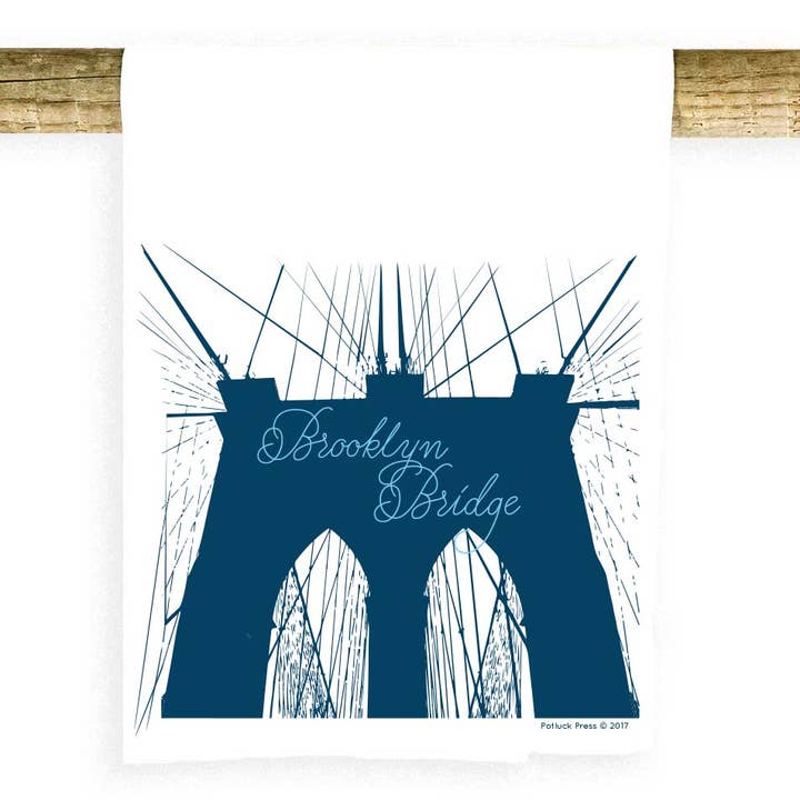 Brooklyn Bridge Blue Modern Towel for wholesale by Potluck Press