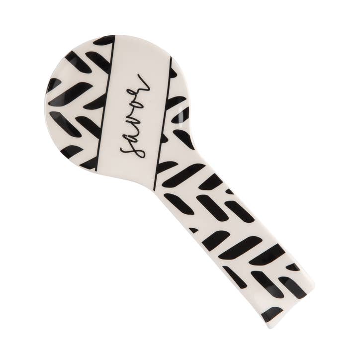 SALE 9" Dolomite Black-White Savor Spoon Rest for wholesale by Totalee Gift