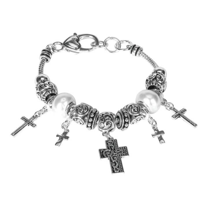 Brc Multi Crs/pearls Sil Plt Snake Ch for wholesale by Dicksons