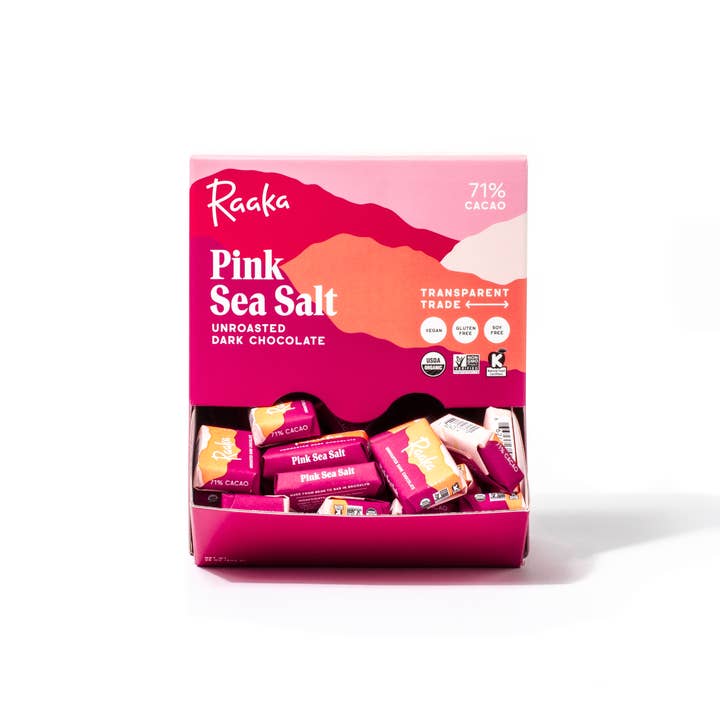 Raaka Chocolate - Wholesale Chocolate Bar - 71% Pink Sea Salt Mini Chocolate Bars (100ct box)1