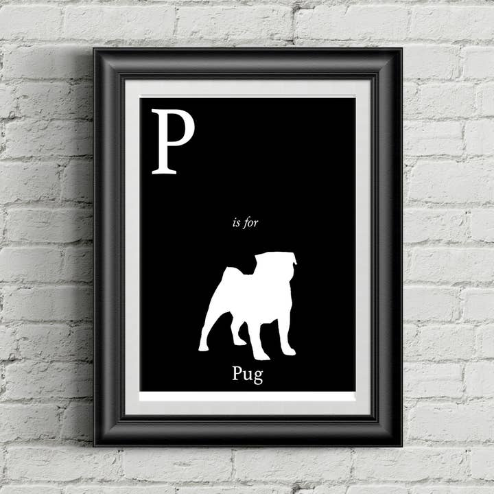 P is voor Pug Alphabet Art Print 8,5 „x11" voor wholesale door Sophisticated Pup
