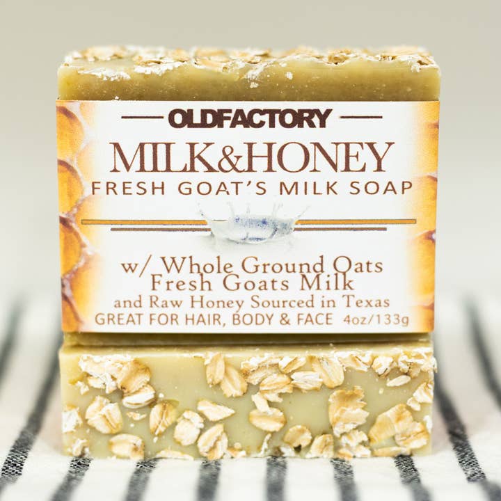 Milch & Honig Ziegenmilchseife-- mit rohem Honig und gemahlenem Hafer für den Großhandel von Old Factory Soap + Parousia Perfumes
