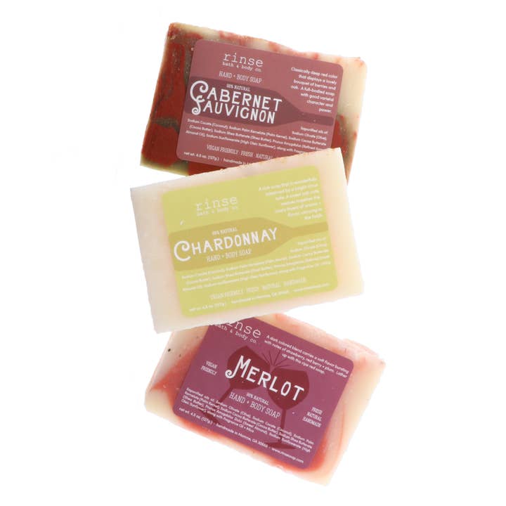 Rinse Bath Body Inc - Wholesale Bar Soap - Wine Soap Trio | 3-Bar Gift Set | Cabernet Merlot Chardonnay3