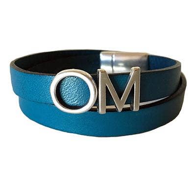Turquoise - OM Bracelet en cuir argenté pour la vente par LIVE AHA