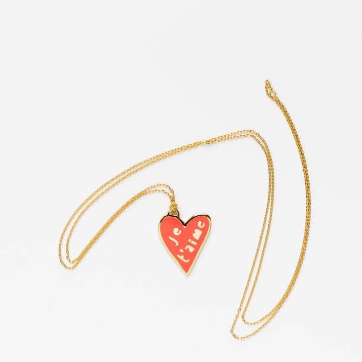 Je T'aime Heart Pendant - Gold Necklace for wholesale by Yellow Owl Workshop