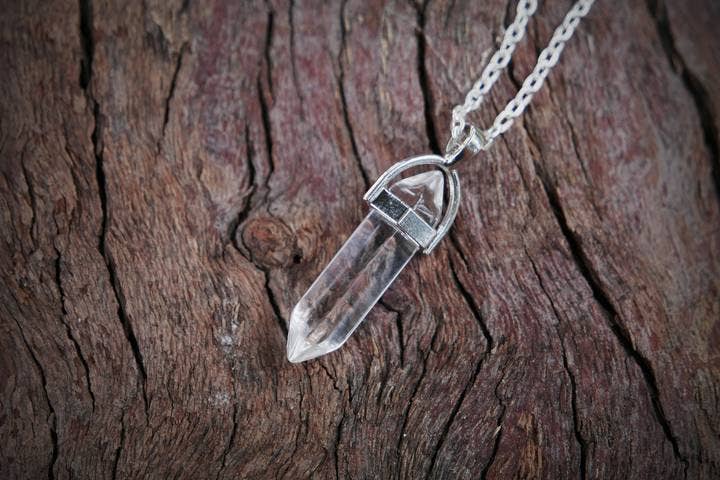 Foxfire Stones - Wholesale Pendant/Charm Necklace - Leather Cord  - Clear Quartz Healing Stone Necklace0