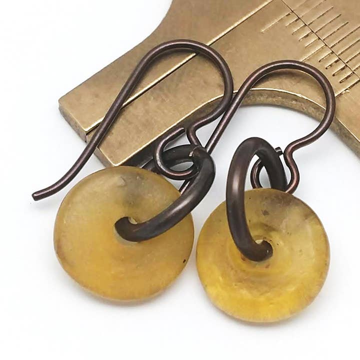 Krobo Recycled Glass, Niobium & Brass Earrings #KBEGold for wholesale by Soasa Designs