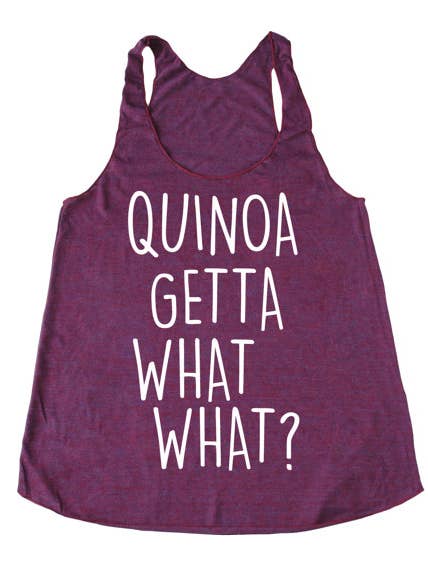 Bad Pickle Tees - Wholesale Tank Top - Women's - Quinoa Getta What What?® Women's Tank Top | Burgundy