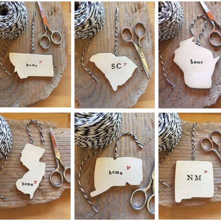 Custom State-Pride Holiday Ornament w/ State's Abbreviation for wholesale by Tasha McKelvey