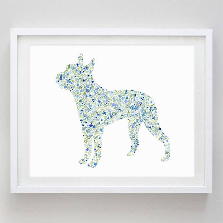 Boston Terrier Floral Watercolor Print for wholesale by Carly Rae Studio
