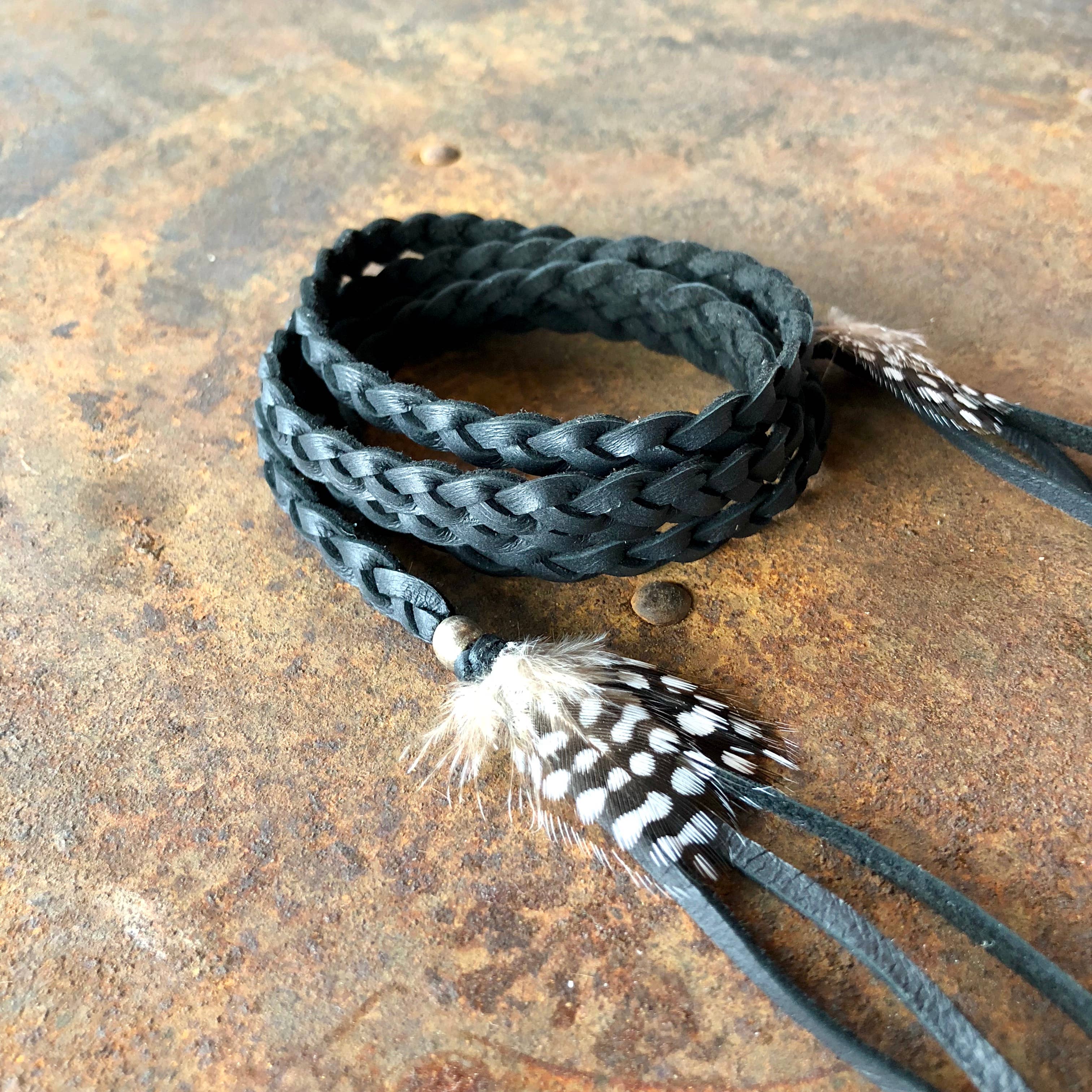 Black Leather Wrap Accessory - Black, Bracelet/Lariat/Hatband for wholesale on Faire5