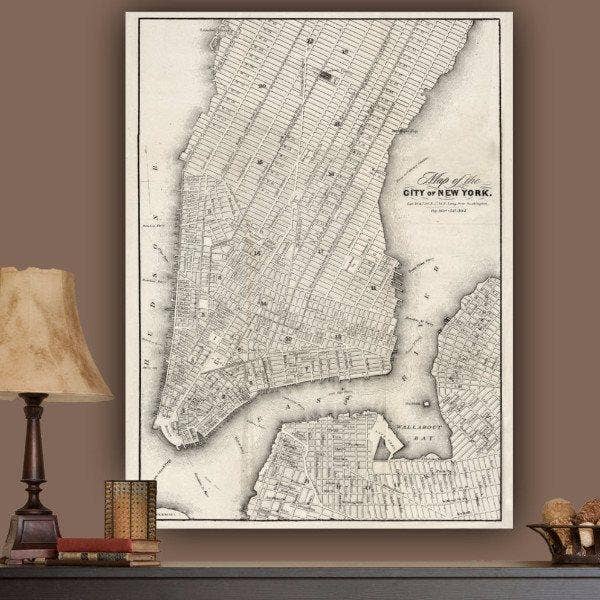 30"x40" Vintage New York City Map Wall Art for wholesale by HolyCowCanvas