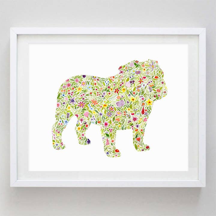 Bulldog Floral Watercolor Print for wholesale by Carly Rae Studio